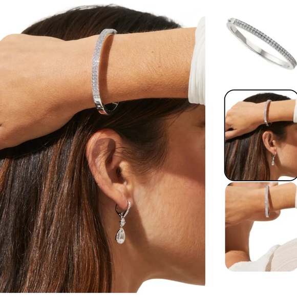 Eliot Danori Silver-Tone Pave Cubic Zirconia Bangle Bracelet, Created for Macy's - Picture 2 of 3